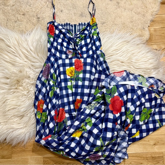 Cara Cara Gingham Floral Blue Check Dress - Picture 5 of 10